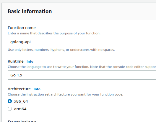 Creation of the AWS Lambda function